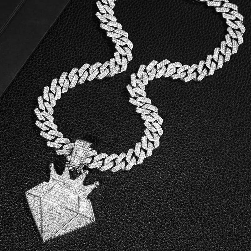 Hip-Hop Rhinestone Fashion Personality Crown Pendant Alloy Necklace Cuban Chain Ins Style Trending Item - Image 4